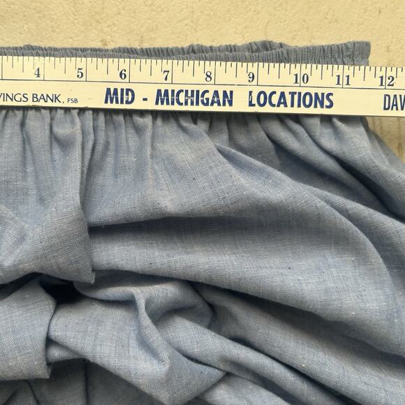 Vtg Chambray Blue Prairie Skirt Eyelet Lace Hem Cottagecore Coastal Boho Medium - Picture 9 of 9